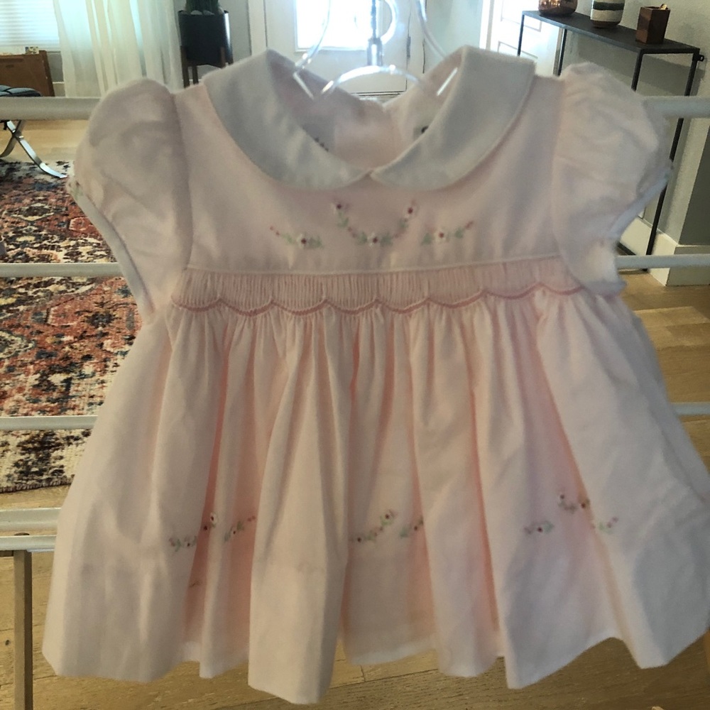 Sarah Louise baby girls pink embroidered dress